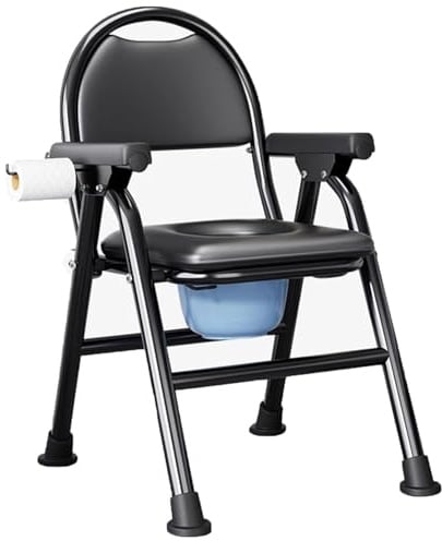 Duschstuhl für Senioren Faltbar Nachtstuhl mit Armlehne Hygienischer Toilettenstuhl Toilettenhilfe WC Stuhl Höhenverstellbar Stuhl für Toilette mit Herausnehmbarer Eimer, Toilettenstühle