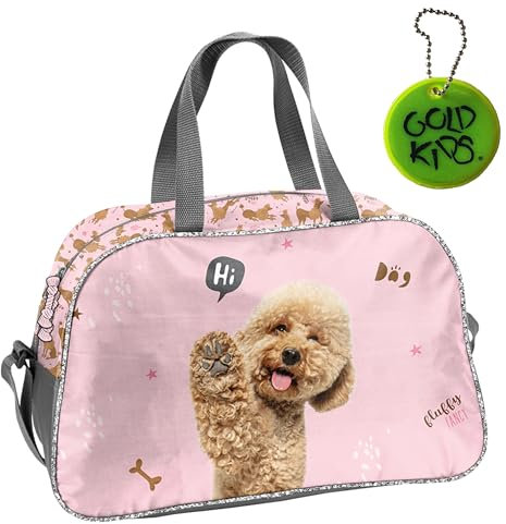 Goldkids - Sporttasche Kinder für Mädchen & Jungen - Umhängetasche mit Hund Motiv - Schwimmtasche mit verstärktem Boden - Trainingstasche 40 cm x 25 cm x 15 cm