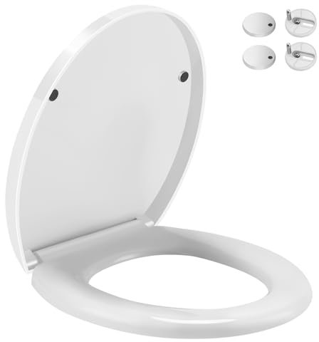 FZENeast Toilettendeckel, WC Sitz mit Absenkautomatik, Antibakteriell Abnehmbar Oval Klodeckel aus Duroplast Toilettensitz mit Verstellbare Scharniere(O Formular)
