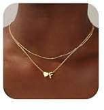 TINGN Gold Kette Mit Buchstaben Damen - 18 Karat Vergoldet Herz Mehrreihige Halskette für Frauen Mädchen Schmuck Geschenke