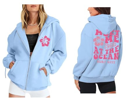 Angebote des Tages Heute Damen, Sweatjacke Damen Warm Fleece Gefütterte Kapuzenjacke Backprint Oversize Kapuzenpullover mit Reißverschluss und Taschen Winter Hoodie Modische Zip Sweatshirt Jacke