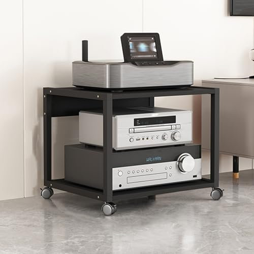 Meuble Chaînes hi-fi avec Roulettes,Support Audio Stéréo à 2/3 niveaux,étagères pour Console de lecteur de disques,petits supports TV pour Salon avec Hauteur Réglable,pour Salle de jeux(50x40x55cm/19.