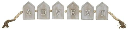 MACOSA PO631221-000-134 Dekoaufsteller Advent Holz Weiß 62 cm Häusschen Dekohäuser Weihnachtsdeko Adventsdeko Dekoration Weihnachten Advent Winterdeko