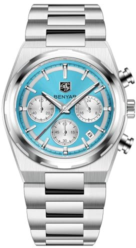 TAYSHILEY Quarz Herrenuhren Edelstahl Wasserdicht Chronograph Armbanduhren für Männer Luxus Business Sport Geschenk Uhren Auto Datum, BY5204 Himmelblau, Spotrs