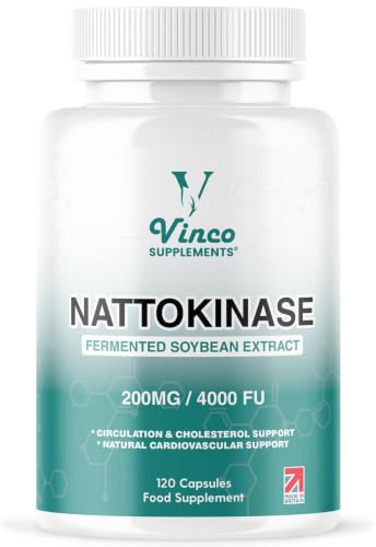 Vinco Nattokinase 200mg 4000FU – 120 Capsules – High Strength Japanese Natto Enzyme – Supports Heart Health, Blood Flow, Circulation and Blood Pressure – Non-GMO, Gluten Free – Made in UK