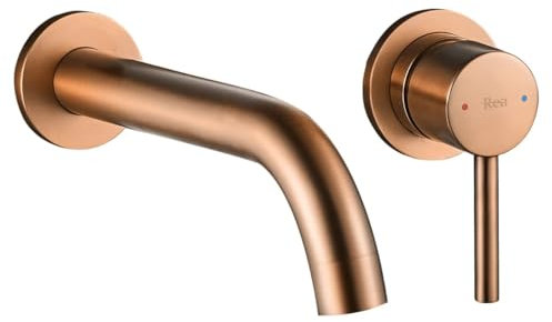 Rea Robinet de Lavabo encastré Lungo Cooper Brush + BOX Mitigeur Salle de Bain en Laiton Monocommande Chaude et Froide Réglable Robinet de Lavage à la Main (Cuivre brossé)