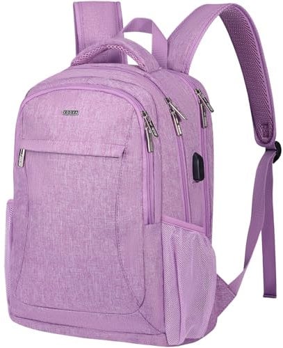 Voova Travel Laptop Backpack for Women & Men, Lightweight Business Rucksack Work Bag with USB Charging Port, Anti Theft Backpack Waterproof Slim School Rucksack Fits 15.6 Inch Laptop, Purple