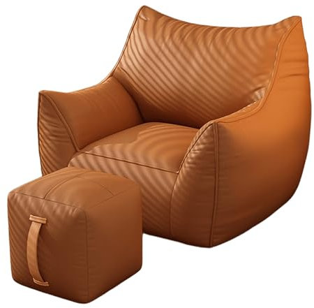 Gemütlicher Sessel mit Hocker Sofasessel aus Leder mit Katzenkralle Liege und Schlafergonomie Lounge Sessel für Wohnzimmer, Schlafzimmer(Orange)