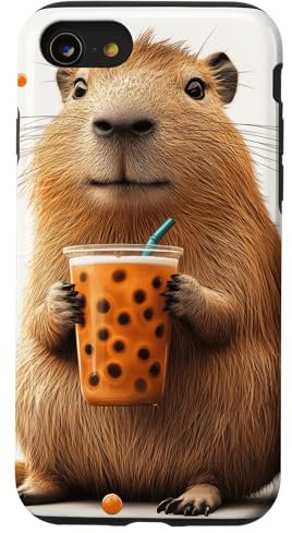 Fröhliche Capybara-Tasse Bubble Tea Niedliche Tiere Hülle für iPhone SE (2020) / 7 / 8