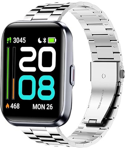 Lamshaw Correas Compatible con Tensky Smartwatch ID208 Plus-1.8,No Gap Hombre, Mujer Metal Metálica Acero Reloj Repuesto Inteligente Smartwatch Pulseras (Plateado)