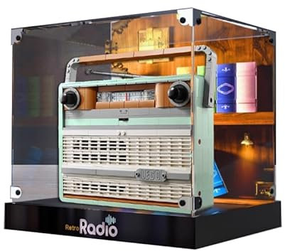 HCAEIOFJ Vetrina in acrilico trasparente per icone Lego 10334, applicabile per radio retrò 3 in 1, regalo (solo vetrina) (fondo nero + sfondo)