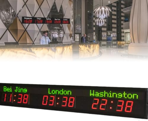 Orologio con fusi orari mondiali, orologio digitale con più fusi orari, orologio mondiale a LED, orologio mondiale con 3/4/5/6 città, per aziende multinazionali, hotel,3CityWorldClock