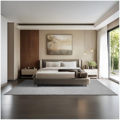 tectake® Flauschiger Kurzflor Teppich, waschbar, für Wohnzimmer, Badezimmerteppich, Küchenteppich, Teppich Flur, Home Deko, rutschfest, allergikerfreundlich, grau, 200 x 290 cm