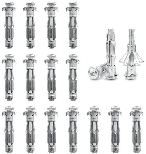 DAIRYCOF Lot de 15 fixations pour plaques de plâtre M8 x 52 mm – Écrous d'expansion en métal robuste pour plaques de plâtre, carreaux et cloisons – Fixation sur rails de rideaux, étagères, luminaires