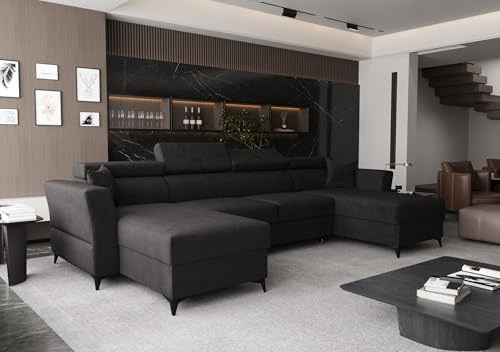 AXLIVING Ecksofa klein mit Schlaffunktion Ribella 345 cm Grafit U-Form, Bettkasten