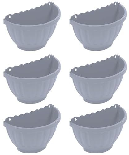 CHPL Etruscan 3.75L Soft Grey Wall Mounted Planter | Half Moon Hanging Plant Pot | Basket for Outdoor Garden, Kitchen Herbs, Balcony Railings, Fences & Shelves | 30.5 x14.5 x 20cm | 6 pack |