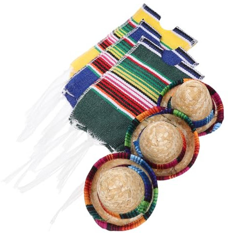 GLEAVI 1 Satz Mexikanische Flasche Dekoration mit Mini und Ponchos Teiliges für Karneval Fiesta und Mottopartys Hüte und Schals für Bierflaschen