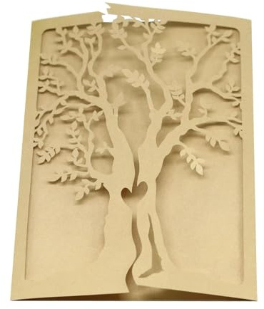 LNQKJXIIA Lot de 50 cartes d'invitation découpées au laser, motif cœur et arbre, personnalisables et imprimables à l'intérieur. Faire-part(Gold)