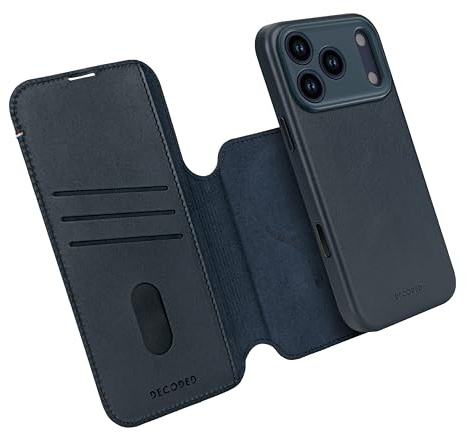 Decoded 2-in-1 Lederhülle für iPhone 17 Pro Max, Abnehmbare Wallet, Premium ECCO Leder, Kompatibel mit Magsafe, Fallschutz, Kratzfest, Metallknöpfe, Blau
