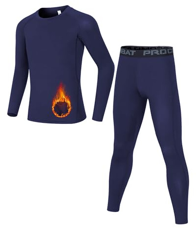 Dtone Kids Base Layer Set Boys Football Skins Athletic Thermal Long Sleeve Top and Leggings for Sport Ski Fleece Navy 10-11 Years