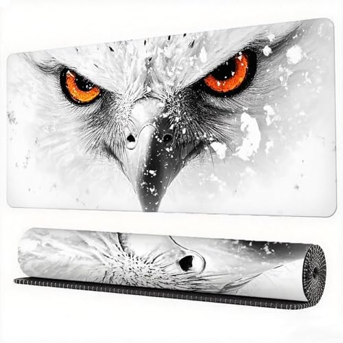 White Mouse Pad 1600 x 800 x 3 mm XXL Desk Mat Eagle Mouse Mat, Extended Japanese Mousepad, Large Desk Pad with Non-Slip Base and Stitched Edge Office Accessories for Home Gaming Work Laptop, Model709