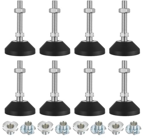 McBlast 8 Pcs Pieds Réglables M10x60x50mm avec Écrous T | Pour Meubles, Table, Chaise, Canapé, Lit, Installation Facile, Base Antidérapante, Écrous en T Inclus