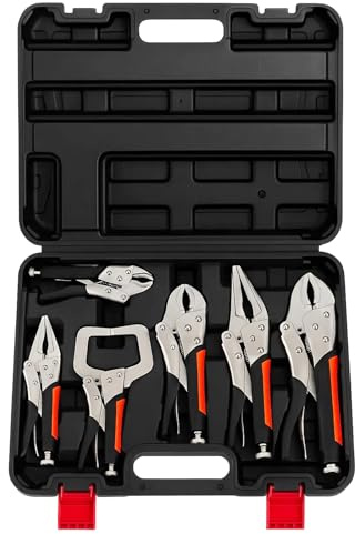 FERNVALE 6-Piece Locking Pliers Set – Heavy Duty Carbon Steel Locking-Jaw Pliers, Bent Jaw, Needle Pliers & C-Clamp with Quick-Release, Ergonomic Non-Slip Handles, Professional Workshop Tools