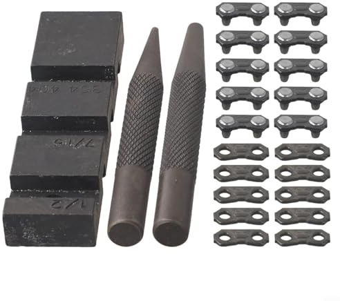 Desiumite Kit de reparación de motosierra de bolsillo con aguja de remachado de cadena, 10 correas preestablecidas de reparación de eslabones, herramienta de ruptor de cadena de acero al carbono para