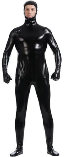 M&Catree Metallisch Bodysuit für Herren Ganzkörper Anzug Langarm Cosplay Kostüm Glänzender Einteiler Jumpsuit für Bühne - Schwarz | Erwachsene, L