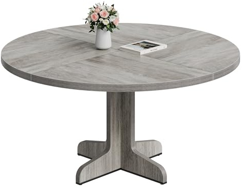 MaticScene Table à Manger Ronde 120 cm pour 4 Personnes, Table de Cuisine Rustique avec Base en Bois, Structure Stable, Pieds Croisés, Moderne pour Cuisine, Salon