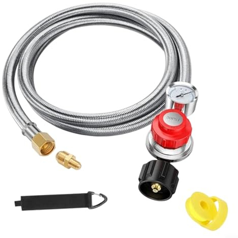 Regolatore di propano ad alta pressione con manometro, tubo da 1,5 m, valvola del gas regolabile da 0 a 30 psi, per barbecue griglia, attacco da 3/8 a 1/8 MNPT