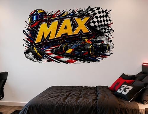Personalised Racing Wall Sticker – Formula Racing Car Bedroom Decal Custom Name Motorsport Wall Art – Large Vinyl Wall Decor for Teenagers & Kids Bedrooms ng22
