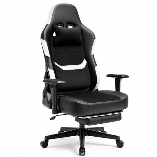 JUMMICO Sedia da Gaming XL Ergonomica per Adulti, Poltrona Ufficio Rinforzata 200kg, Braccioli 2D, Poggiapiedi Retrattile, Schienale Reclinabile 90-170°,bianco