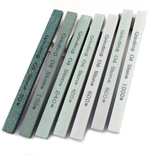 CBRIGHT Sharpening Stone Set,7pcs Knife Whetstone Set Green Silicon Carbide Oil Stone Honing Stone for Knife,Most Bladed&Moldel- 80# 150# 240# 400# 600# 800# 1000# (5.9x0.47x0.24Inch)