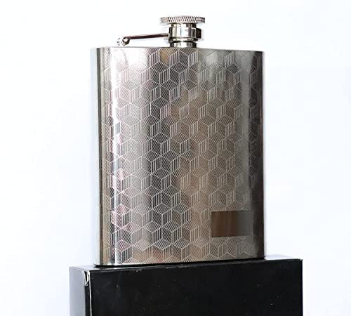 HEESUNG 8oz Hip Flask Mat Pattern Engraved Liquor Flask 18/8 Stainless Steel Spirit Flask