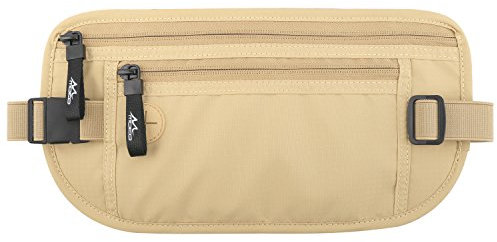 MoKo Geldgürtel für Reisen, Reisegeldbeutel Diebstahlsicher mit RFID-blockierung Kreditkartenfach, Versteckt Flach Bauchtasche Geldgürtel für Damen und Herren Unter Kleidung, Khaki