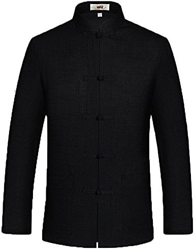 G-LIKE Chinesische Herren Kungfu Jacke - Traditionelle Tangzhuang Stil Kostüme Jacket Kampfkunst Tai Chi Wing Chun Lange Ärmel Oberhemd Uniform für Männer Frauen (Schwarz, L)