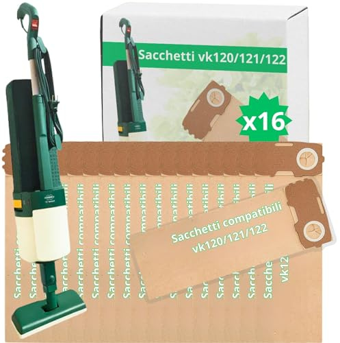 NAMAI - Set di 16 Sacchetti Compatibili con Folletto VK120/121/122 | Carta Resistente, Facili da Installare, Resistenti e Duraturi, Alto Filtraggio 99.7%