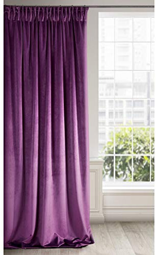 Eurofirany RIA Blickdicht Samtvorhang mit Kräuselband-1 STK. Einfarbig Thermogardine, Verdunklungsvorhänge, Wohnzimmer, Schlafzimmer, Lounge, 290 g/m2, Velvet, DUNKEL VIOLETT, 140x270cm