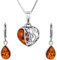 Copal Sterling Silber Schmuckset Mit Bernstein Herz Anhänger Und Ohrringe