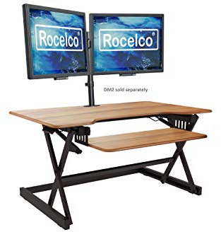 Rocelco R DADRT-40 Stehpult-Konverter, 101,6 cm, höhenverstellbar, schnelles Sitzen und Stehen, Dual-Monitorerhöhung, Gasdruckfeder, Computer-Workstation, einziehbare Tastaturablage, Teakholzmaserung