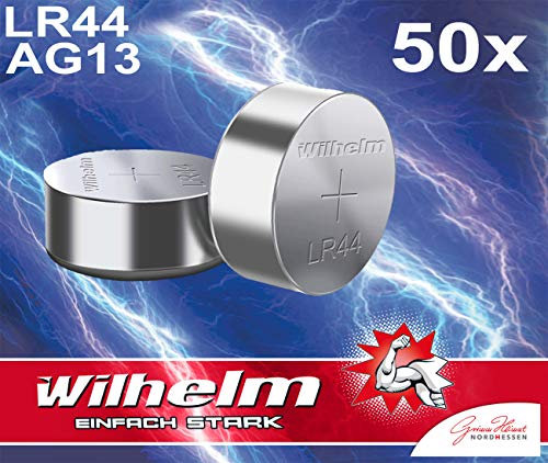 50 x Wilhelm AG13 / V13GA Knopfzelle LR44 | 165mAh 1,5V Alkaline 357 LR1158 Bulk