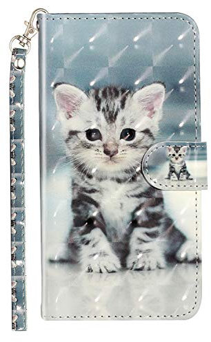 Nodigo für iPhone 5/5s/SE 2016 Leder Hülle Magnetisch Kickstand mit Kartenfach 360 Grad Tier Muster Motiv Lustig Design Silikon Hüllen Handyhülle Wallet Tasche Case Mädchen Damen - Katze