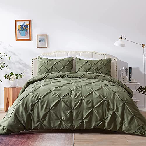 CoutureBridal Grün Salbeigrün Bettwäsche 200x200cm Luxus Pintuck Plisseefalten Mikrofaser Wendebettwäsche Set Uni Doppelbett Bettbezug mit Reißverschluss und 2 Kissenbezug 80x80cm