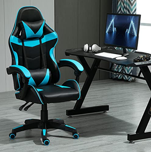 mcc direct Swivel Faux Leather Office Chair Racing Sports Gaming Tilt Computer Desk Chair with Headrest & Lumbar Cushion A (Blue)