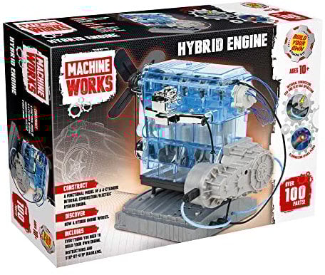 Machine Works Build Your Own 4-Cylinder Hybrid Electric Engine Toy - Replica Model Building Kit - Features 3 Demo Modes, 100+ Pieces, 10+ Years