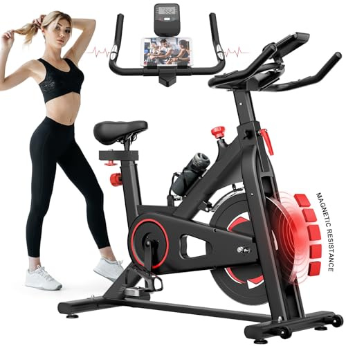 THERUN Indoor Cycling Bike Exercise Bike (2025 Upgraded New Version), Super-Silent, Heavy Duty Flywheel, LCD Monitor, Pulse Sensor, Water Bottle Holder, Home Gym Training Bike