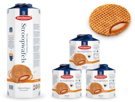 Daelmans Stroopwafels - Caramel waffles - 3 x 8 in a Hexa Tower - Authentic Dutch Caramel Waffle - Stroopwaffels