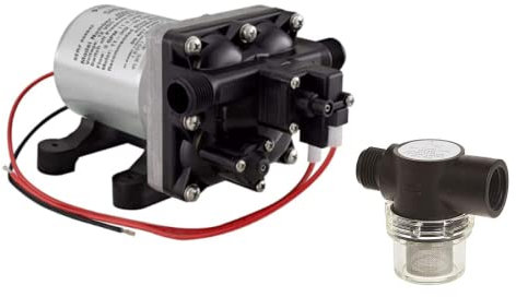 SCT Shurflo Pompe à eau 12 V pour camping-car 3 GPM – 4008-101-A65/E65 et 1,27 cm | Pompe à eau de plomberie et camping-car | Ensemble de crépine de tuyau en option à visser | (recevez 1 pompe avec