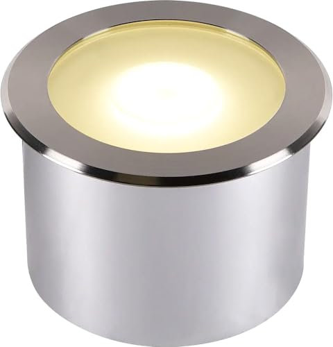 SLV Bodeneinbauleuchte DASAR FLAT 120 / LED Spot für Terrasse, Outdoor-Strahler, Einbau-Lampe Garten, Bodenlampe für Außen / IP65/IP67 4000K 7W 520lm edelstahl